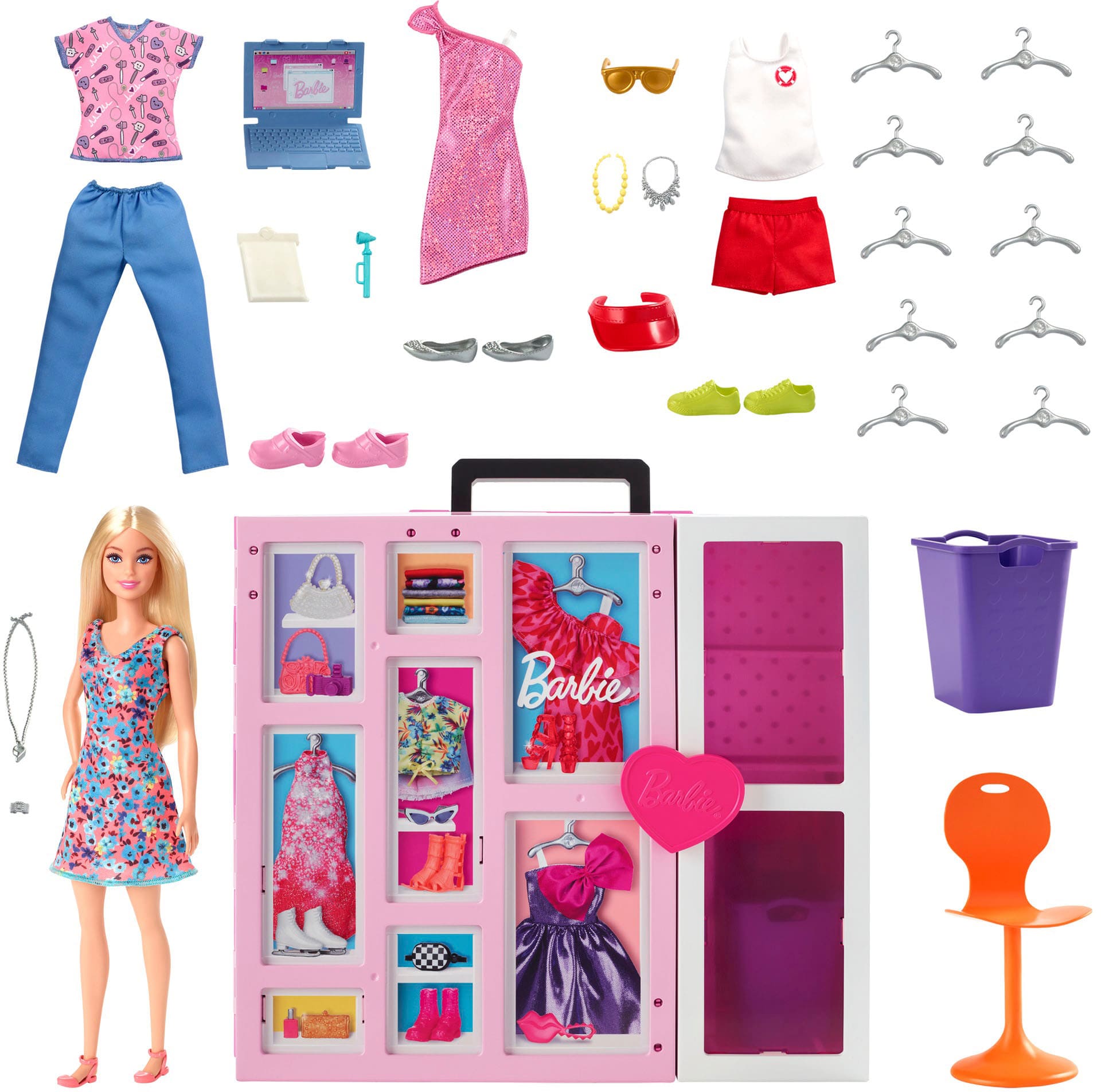 MATTEL Barbie 芭比娃娃 芭比夢幻雙層衣櫃組合